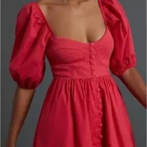 Elegant Red Puff Sleeve Dress